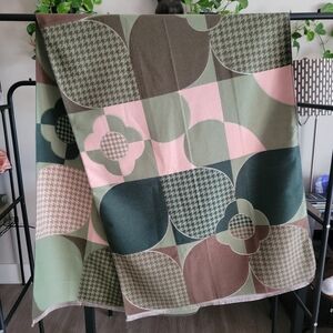 Designer Geometric Patterned Throw Scarf - Pink, Green, and Brown
